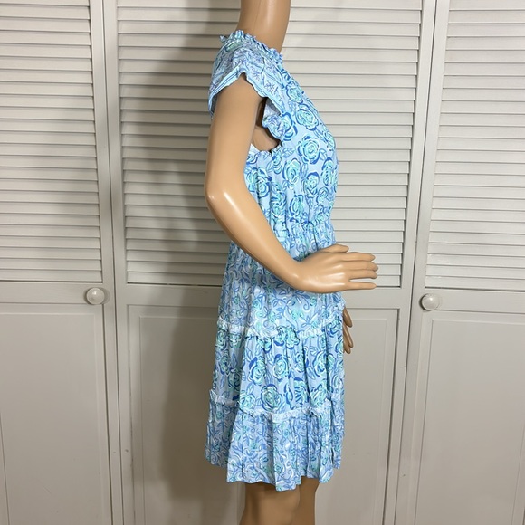 Sail to Sable Floral Mini Ruffled Blue Dress XS - Picture 5 of 13